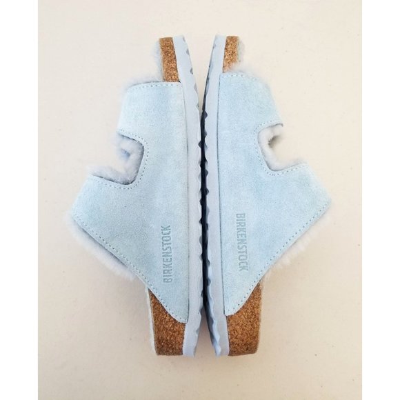 Birkenstock Arizona Shearling Suede Leather in Light Blue Size 36 Narrow - Picture 4 of 5